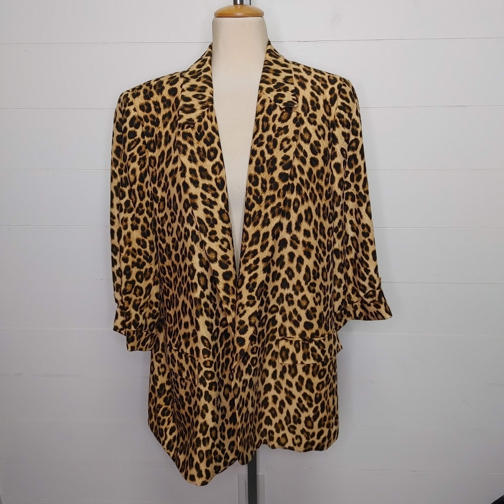 Zara Leopard Print Open Blazer Size XXL - Picture 3 of 12